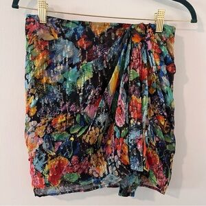 The Kooples Paris Multicolor Metallic Floral Mini Skirt Silk Size 2